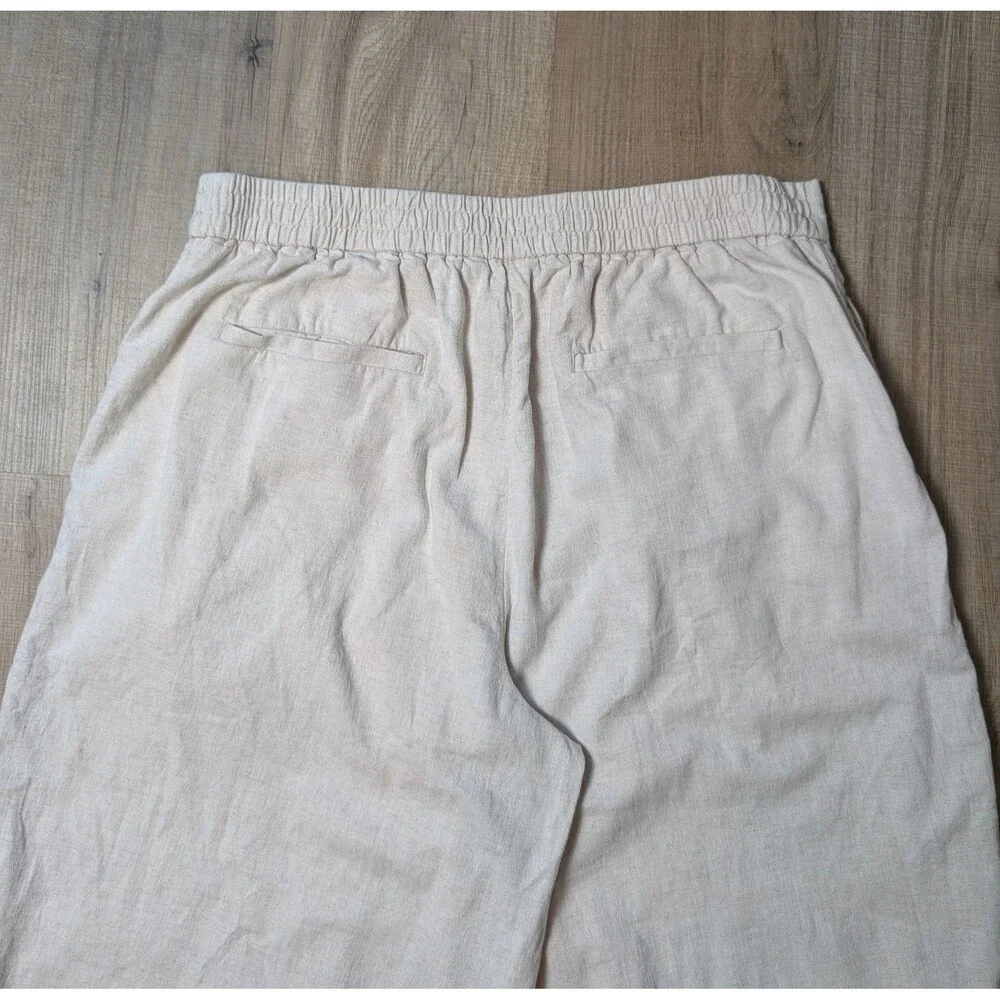 Banana Republic Size M Linen Blend Wide Leg Pants Cropped Flax Pleat Pockets